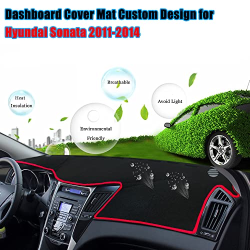 YOFAMO Dashboard Cover Dash Cover Mat Pad Carpet Custom Fit for Hyundai Sonata 2011 2012 2013 2014 Accessories Anti-Skid Center Console Protector Cover Mat(Red Edge) - Image 3