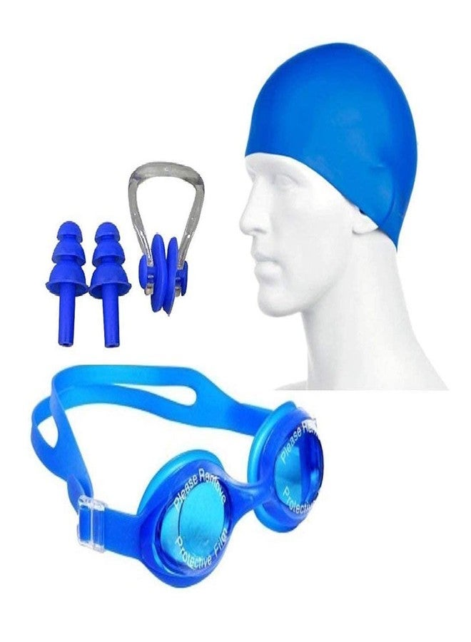 LEBAMI 100% Silicone Anti Fog Swimming Goggles,Cap,earplug & noseplug Set- Ideal for All Age Group | Silicone Non Slip | Easy to Carry and Skin Friendly -Blue - Image 1