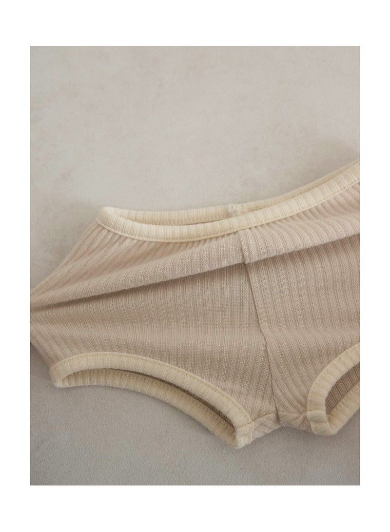 Baby Soft Breathable Cotton Short-Sleeved T-Shirt + Shorts Split Light Apricot Two-Piece Set - Image 2