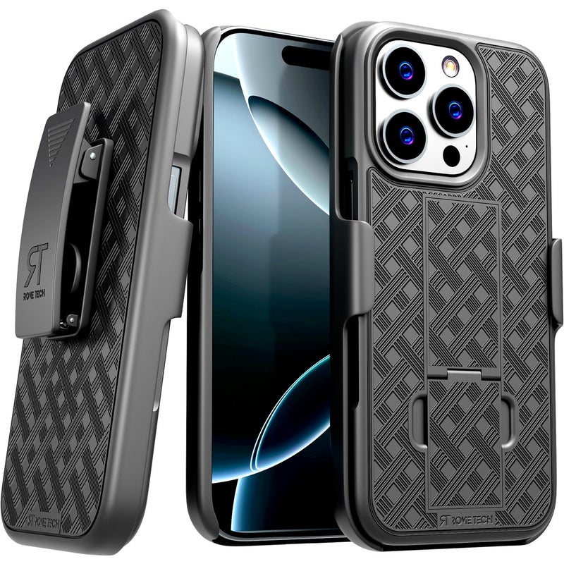ROME TECH Designed for iPhone 16 Pro Case with Belt Clip Holster â€“ Hands-Free Kickstand Holster for Travel, Work, and Outdoor Protection - Black - Image 1