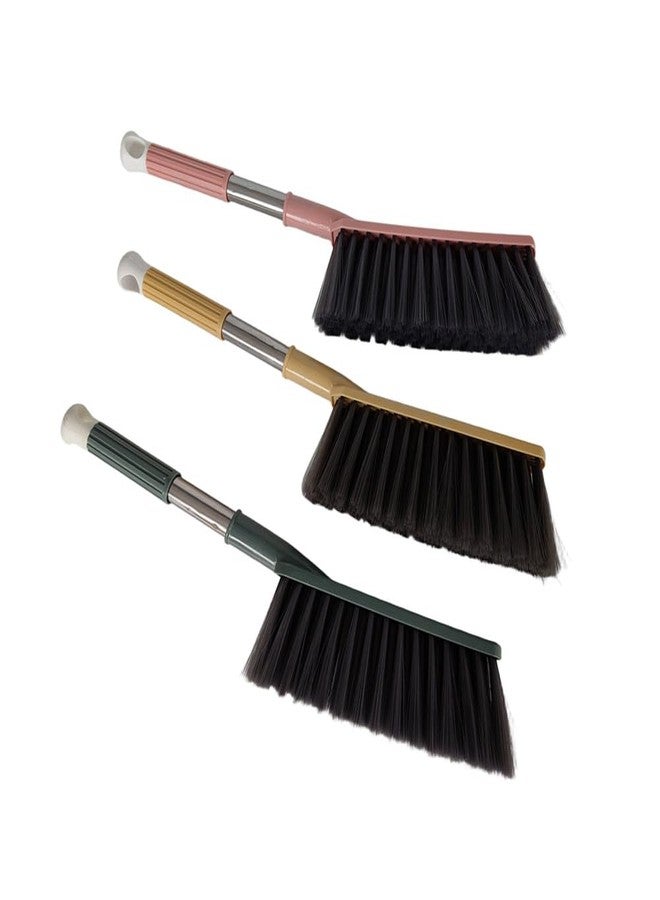 Jilukibo 3 Pack Soft Bristle Bed Sheets Sweeping Cleaning Brush with Long Hand, Counter Duster for Debris Hair Remover Desk Quilt Sofa Furniture (Pink Green Yellow) - Image 1