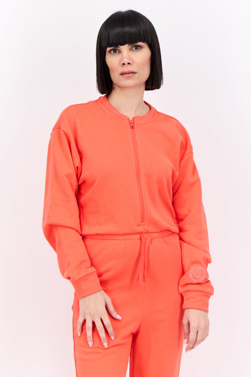 Adidas بدلة رياضية نسائية بأكمام طويلة مناسبة للخارج، برتقالي - Image 2