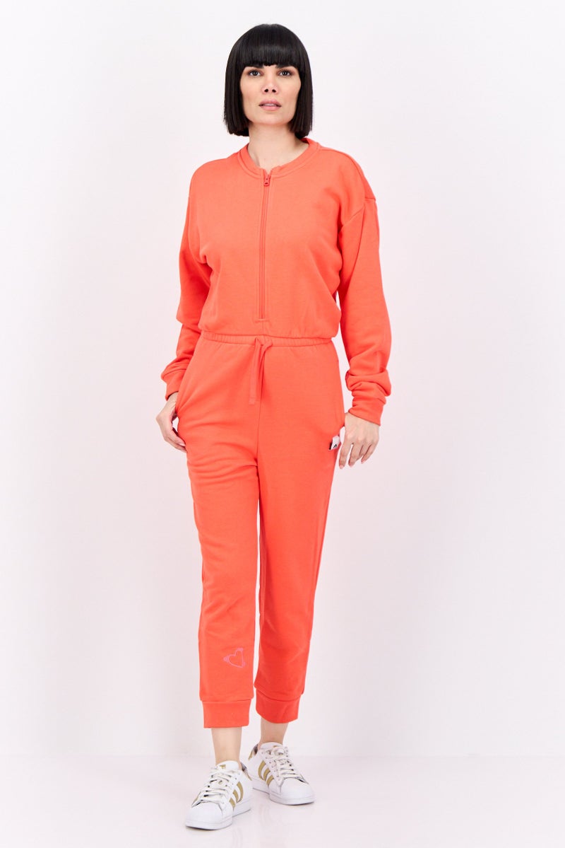Adidas بدلة رياضية نسائية بأكمام طويلة مناسبة للخارج، برتقالي - Image 1