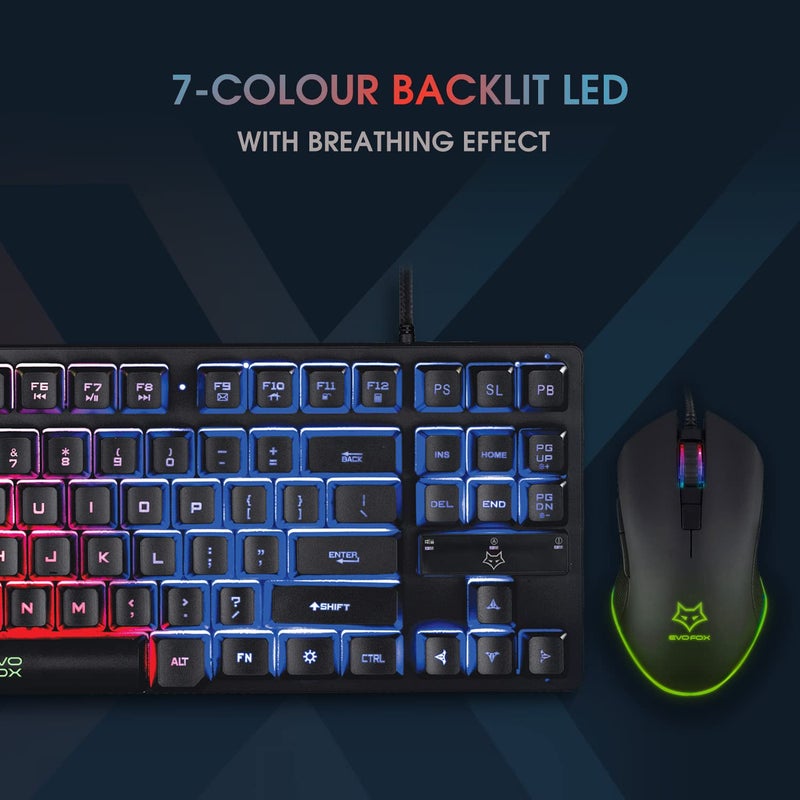 EvoFox X-Team Fireblade Gaming Keyboard Combo with Space-Saving TKL Design, Breathing LED Effects, Anti-ghosting Keys and 6 Button Mouse with up to 3200 DPI Setting (Wired, Black) - Image 3