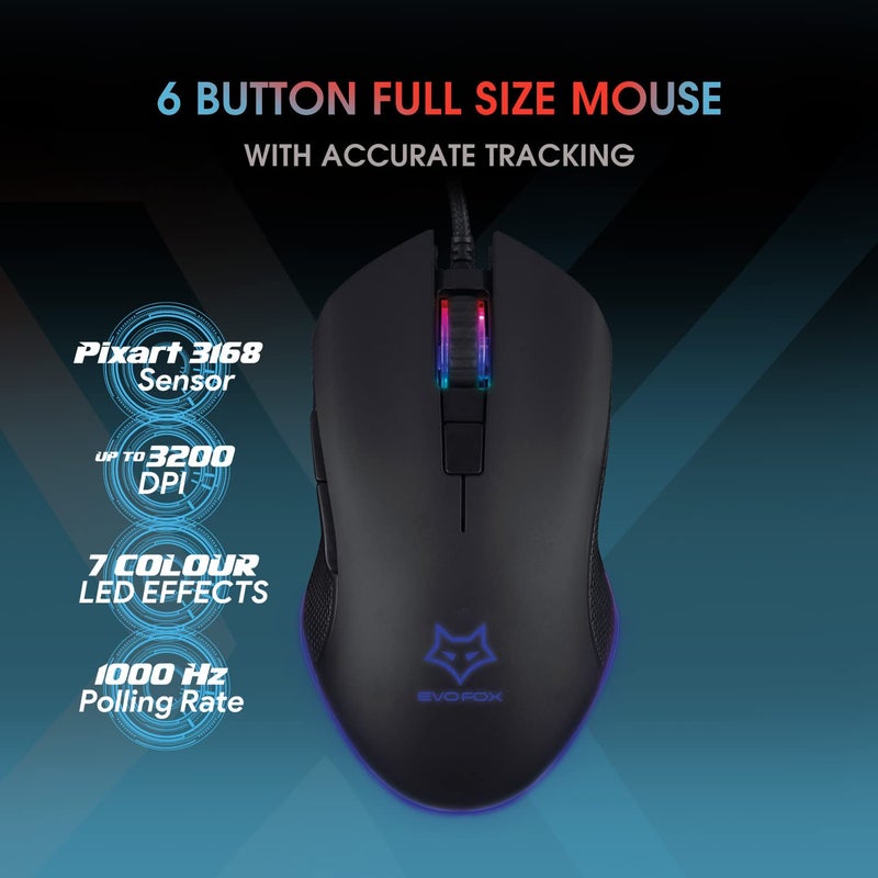 EvoFox X-Team Fireblade Gaming Keyboard Combo with Space-Saving TKL Design, Breathing LED Effects, Anti-ghosting Keys and 6 Button Mouse with up to 3200 DPI Setting (Wired, Black) - Image 5