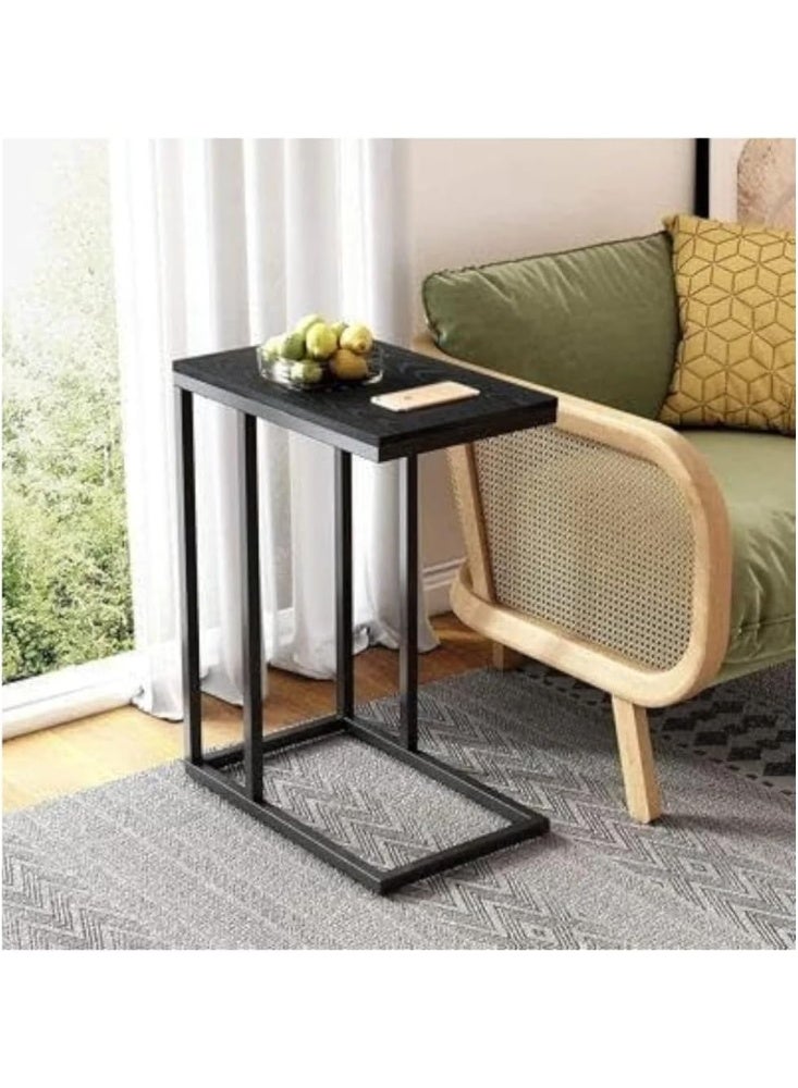 Stylish Side Snack Table for Sofa and Bed | Durable Metal Frame with Exquisite Wooden Top | Compact Indoor End Table for Living Room, Bedroom, Coffee, Snacks, Books, and Decorative Items | Modern Oblong Design | Easy to Assemble