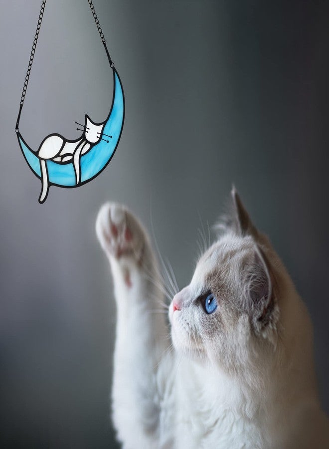 HAOSUM Sleeping White Cat on Moon Stained Glass Window Hangings,Cats Decor Cat Memorial Gifts for Cats Lovers,Suncatcher for Kitchen Bedroom Birthday Gift for Mom Grandma Aunt - Image 5