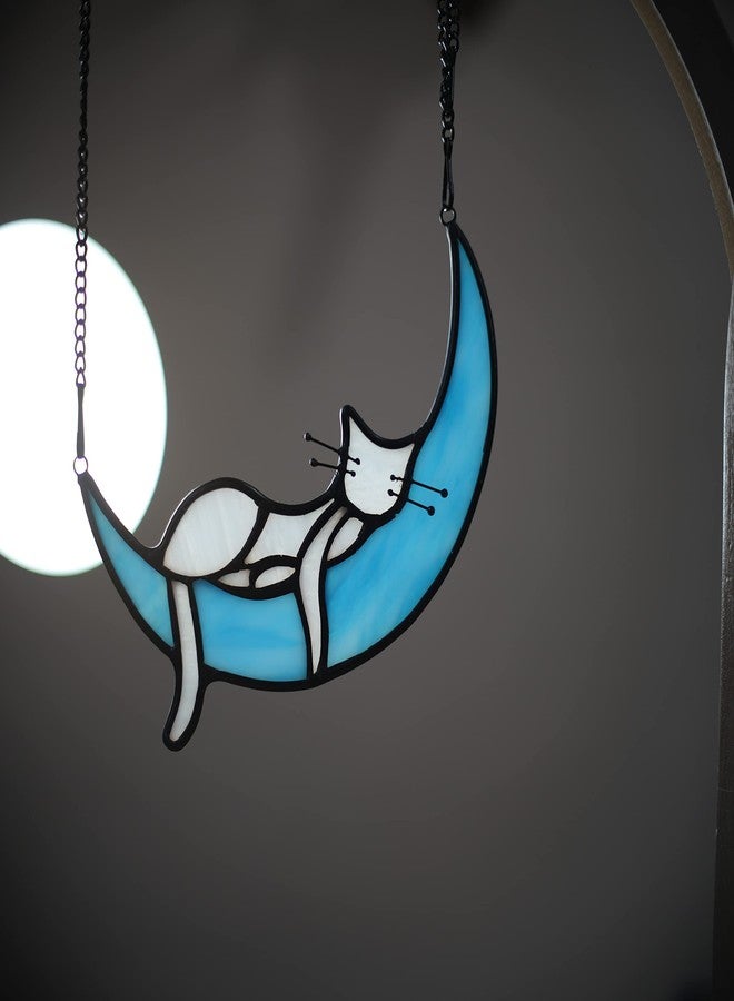 HAOSUM Sleeping White Cat on Moon Stained Glass Window Hangings,Cats Decor Cat Memorial Gifts for Cats Lovers,Suncatcher for Kitchen Bedroom Birthday Gift for Mom Grandma Aunt - Image 4