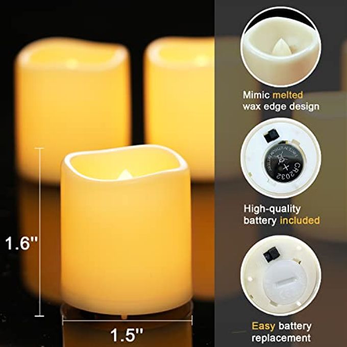 Homemory 12Pack Flickering Flameless Votive Candles, 200+Hour Electric Fake Candles, Battery Operated LED Tealight for Wedding, Outdoor, Table, Festival (Warm White,Battery Included) - Image 3