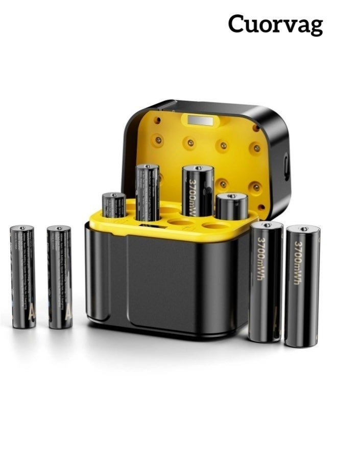 Aa And Aaa Rechargeable Batteries With Charger 8 Pack 4 Aa 3700Mwh And 4 Aaa 1300Mwh 1 5V Lithium Type C Led Charging Case