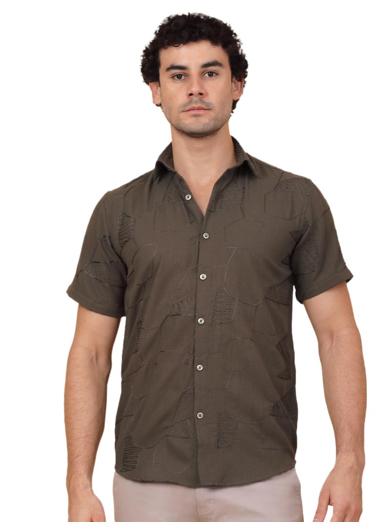 Indian Needle Embroidered Half Sleeve Cotton Shirt for Men - Image 1