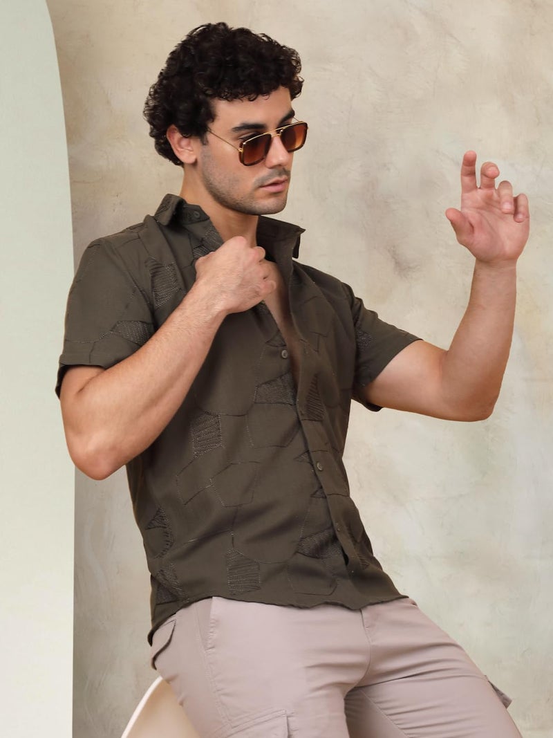 Indian Needle Embroidered Half Sleeve Cotton Shirt for Men - Image 5