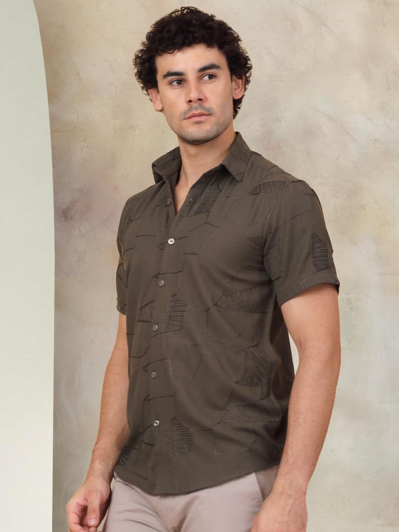 Indian Needle Embroidered Half Sleeve Cotton Shirt for Men - Image 3