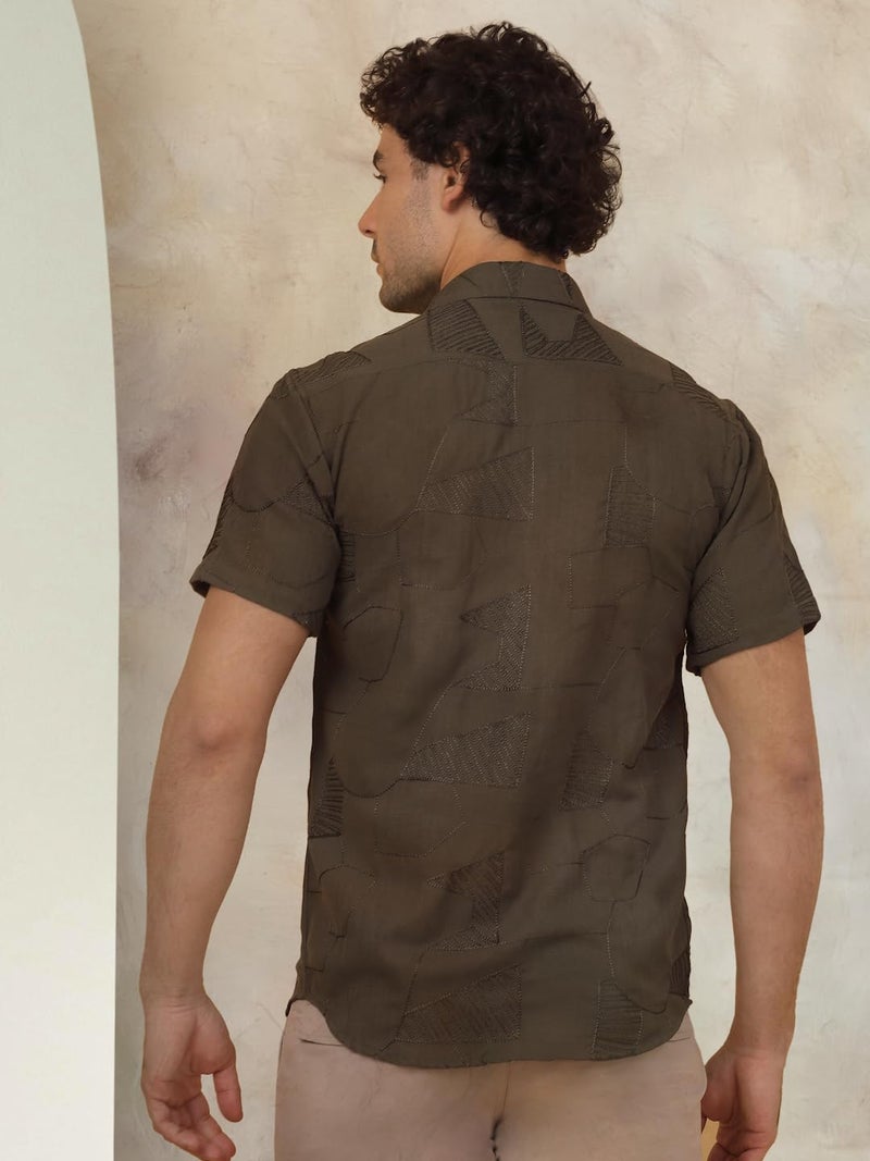 Indian Needle Embroidered Half Sleeve Cotton Shirt for Men - Image 2