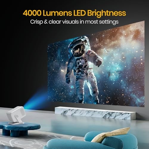 Portronics بروترونيكس بيم 450 بروجيكتور LED ذكي بدقة 1080p Full HD، مع تطبيقات بث مدمجة (نتفليكس، برايم فيديو، هوتستار)، 4000 لومن، عكس الشاشة، مكبر صوت 3 واط، بلوتوث، واي فاي (أبيض) - Image 4