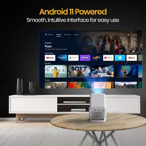 Portronics بروترونيكس بيم 450 بروجيكتور LED ذكي بدقة 1080p Full HD، مع تطبيقات بث مدمجة (نتفليكس، برايم فيديو، هوتستار)، 4000 لومن، عكس الشاشة، مكبر صوت 3 واط، بلوتوث، واي فاي (أبيض) - Image 2