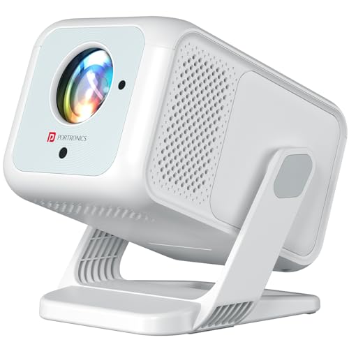 Portronics بروترونيكس بيم 450 بروجيكتور LED ذكي بدقة 1080p Full HD، مع تطبيقات بث مدمجة (نتفليكس، برايم فيديو، هوتستار)، 4000 لومن، عكس الشاشة، مكبر صوت 3 واط، بلوتوث، واي فاي (أبيض) - Image 1