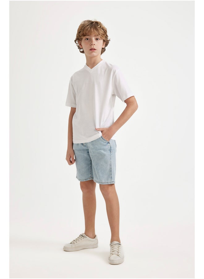 DeFacto - Boy Regular Fit V Neck Knitted Short Sleeve T-Shirt - Image 1