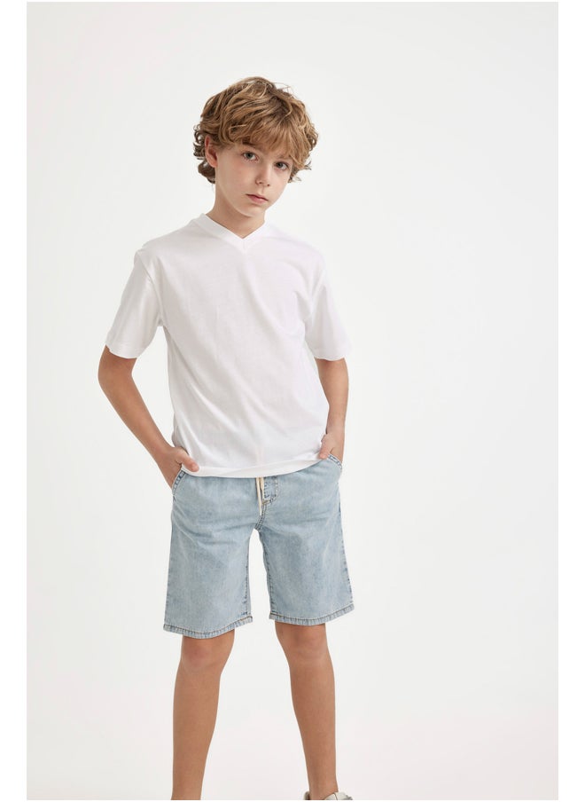 DeFacto - Boy Regular Fit V Neck Knitted Short Sleeve T-Shirt - Image 1