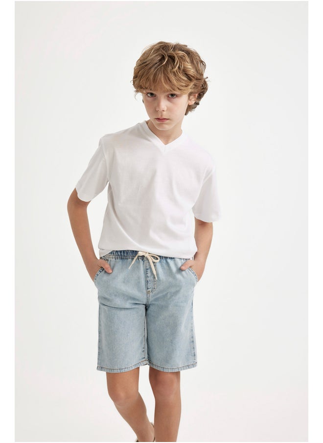 DeFacto - Boy Regular Fit V Neck Knitted Short Sleeve T-Shirt - Image 1