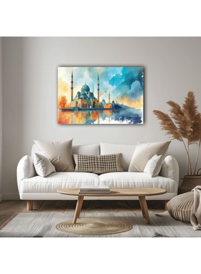 هوم جاليري لوحة فنية مطبوعة على قماش مسجد الحسن الثاني في الدار البيضاء، المغرب - Image 1