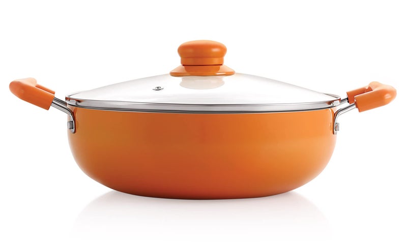 Nirlon Ceramic Non-Stick Aluminium Induction Friendly Cooking Kadhai,3.1 Liter, Orange - Image 1
