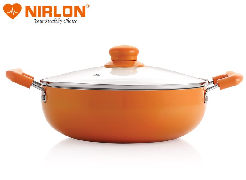 Nirlon Ceramic Non-Stick Aluminium Induction Friendly Cooking Kadhai,3.1 Liter, Orange - Image 3