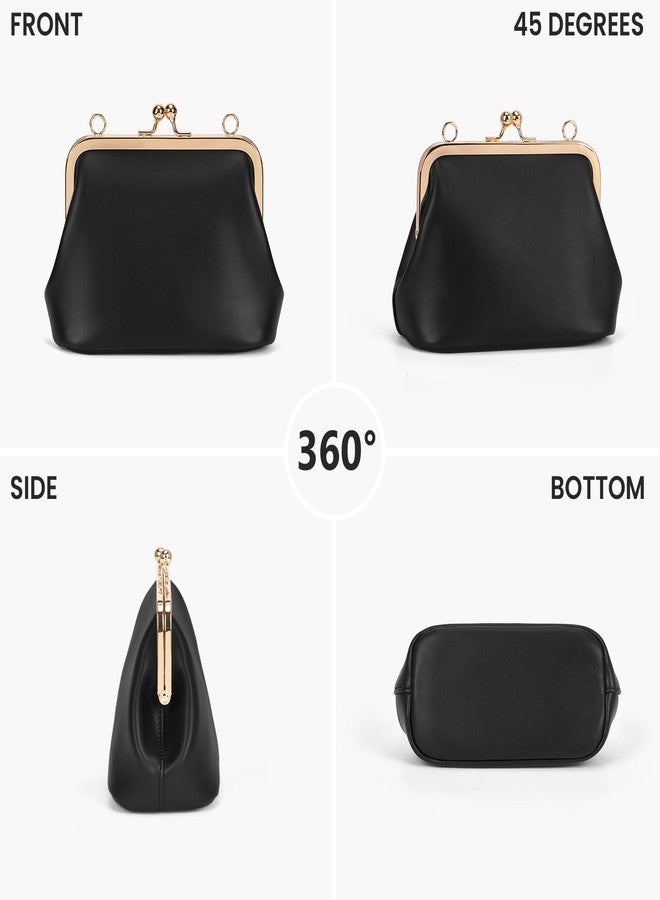 CATSEA Mini Women's Kiss Lock Crossbody Bag PU Small Top Hand Handbags Kiss Clasp Crossbody Purses Evening Clutch, Black - Image 3