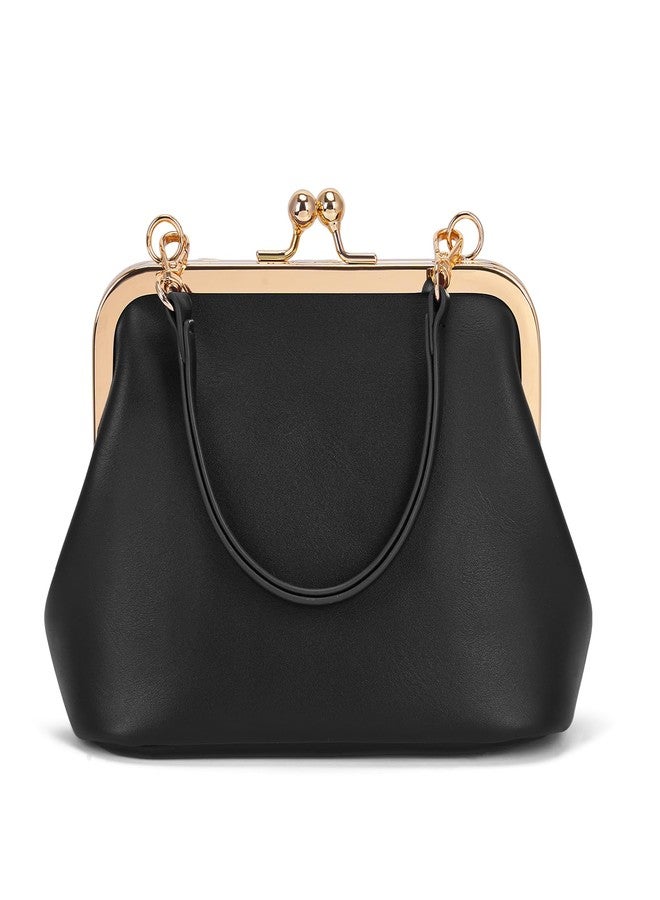 CATSEA Mini Women's Kiss Lock Crossbody Bag PU Small Top Hand Handbags Kiss Clasp Crossbody Purses Evening Clutch, Black - Image 1