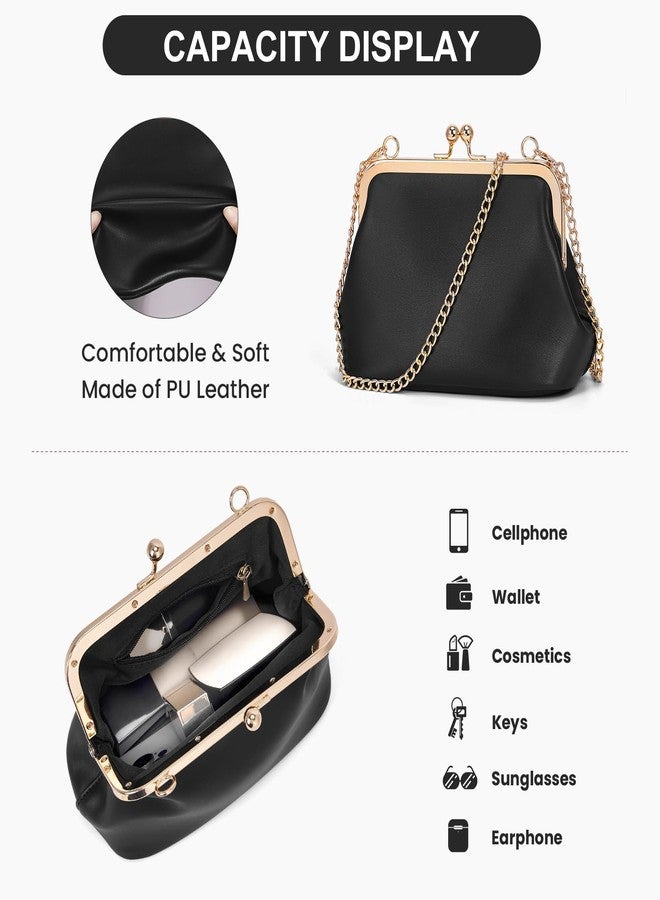 CATSEA Mini Women's Kiss Lock Crossbody Bag PU Small Top Hand Handbags Kiss Clasp Crossbody Purses Evening Clutch, Black - Image 5