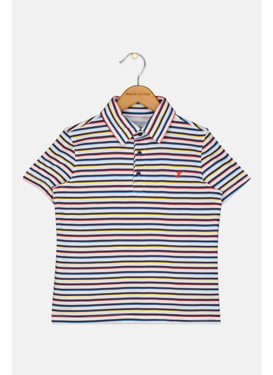 Andy & Evan Kids Boy Short Sleeve Strip Polo T-shirts, Multicolor  - Image 1