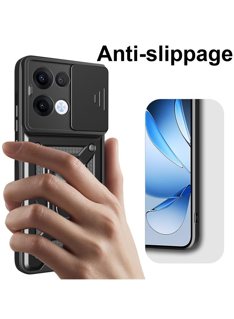for OPPO Reno13 5G Case, Slide Camera Lens Cover, Magnetic Ring Holder Kickstand Protective Phone Case for OPPO Reno13 5G, Black - Image 2