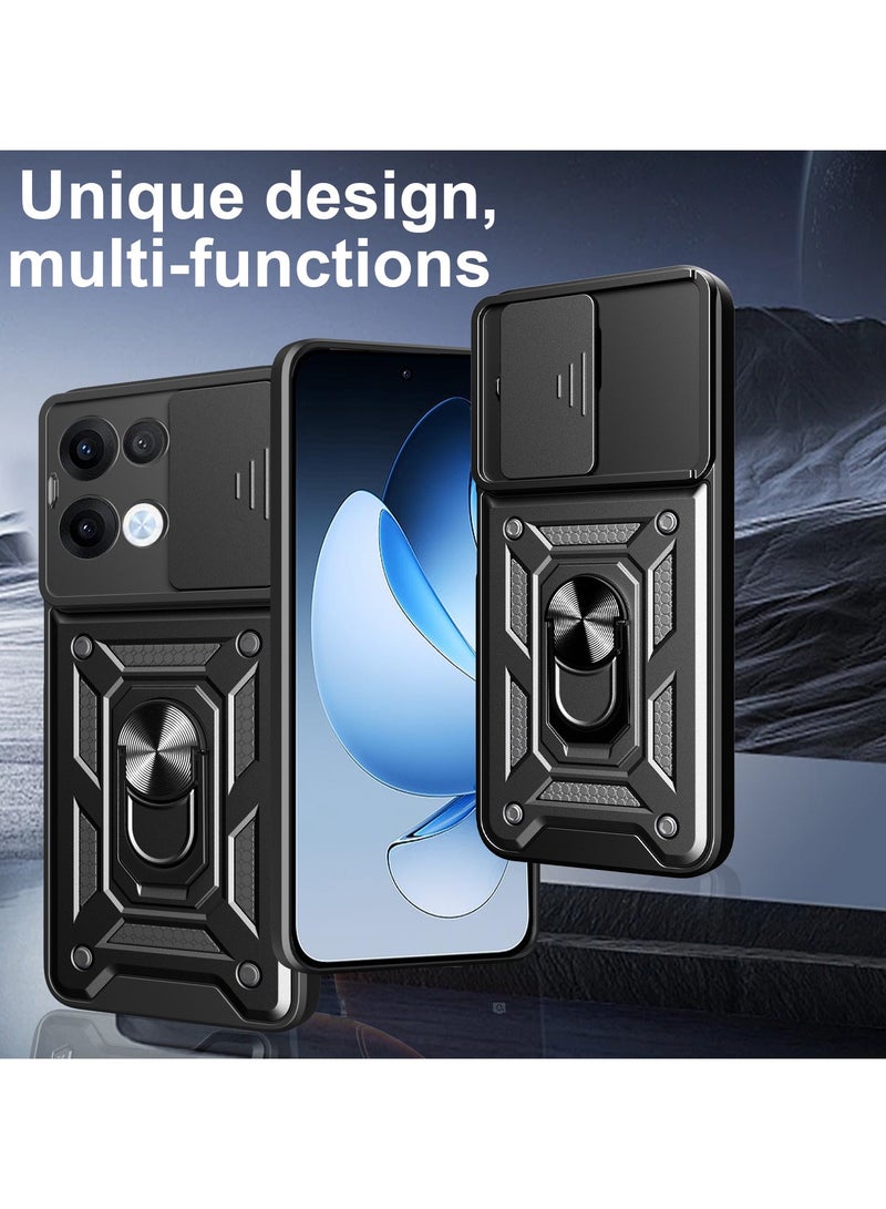 for OPPO Reno13 5G Case, Slide Camera Lens Cover, Magnetic Ring Holder Kickstand Protective Phone Case for OPPO Reno13 5G, Black - Image 4