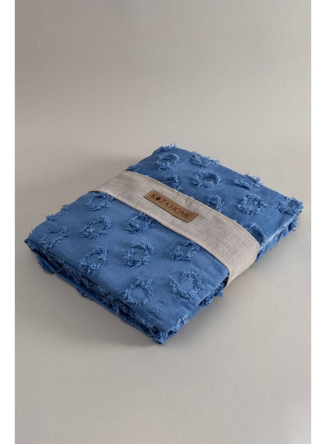 Koza Home Koza Home Sitra Navy Blue Double Tasseled Bedspread 230x250 2 Pillow 50x70 5034 230 x 250 - Image 1