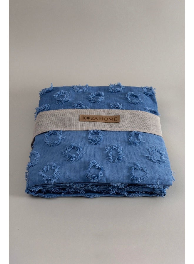 Koza Home Koza Home Sitra Navy Blue Double Tasseled Bedspread 230x250 2 Pillow 50x70 5034 230 x 250 - Image 2
