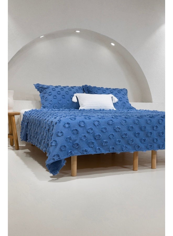 Koza Home Koza Home Sitra Navy Blue Double Tasseled Bedspread 230x250 2 Pillow 50x70 5034 230 x 250 - Image 3