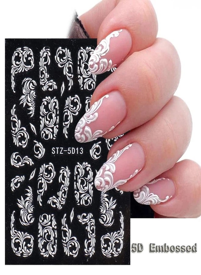Macute Flower Nail Art Stickers Decals, 8 Sheets 5D Engraved Flower Nail Decals White Wedding Nail Art Accessories French Tips Nail Designs Self Adhesive Lace Flower Carving Nail Stickers for Women Girls - Image 5