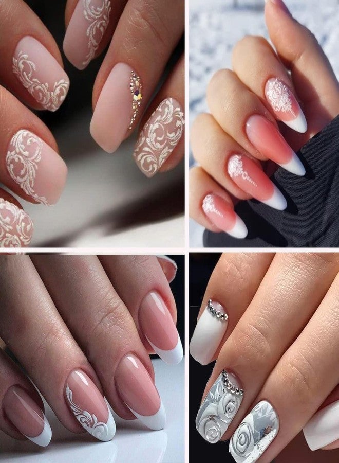 Macute Flower Nail Art Stickers Decals, 8 Sheets 5D Engraved Flower Nail Decals White Wedding Nail Art Accessories French Tips Nail Designs Self Adhesive Lace Flower Carving Nail Stickers for Women Girls - Image 2
