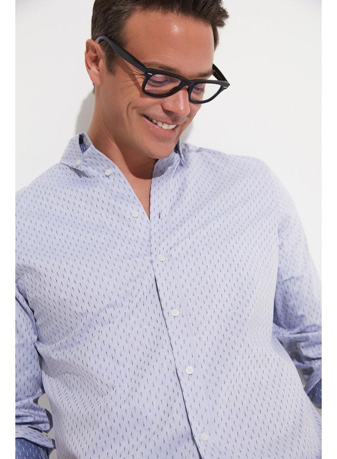 جون قميص رجالي حصري لشهر يونيو بقصة عادية وأكمام طويلة بنقوش زرقاء - Image 5