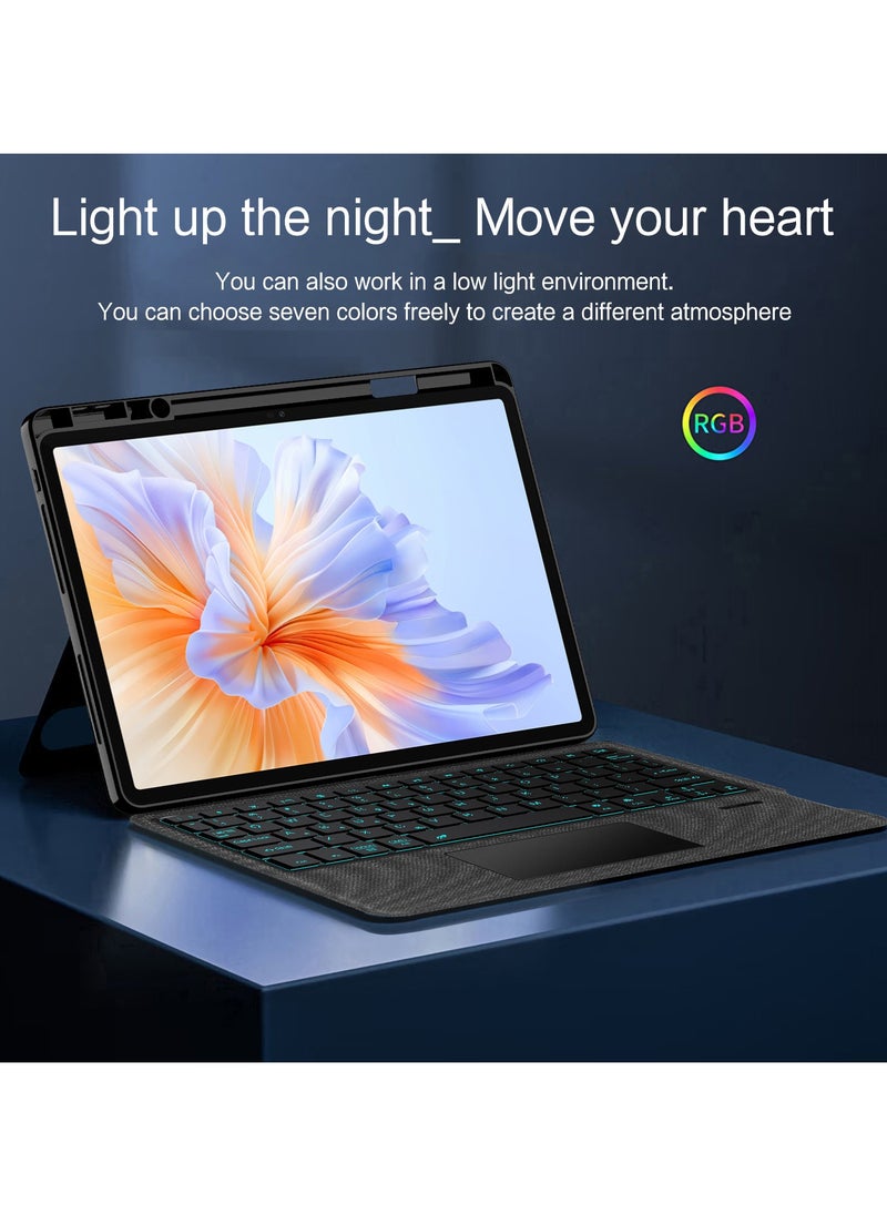 جنرال - غطاء لوحة مفاتيح لهواوي أونور V9 مقاس 11.5 بوصة - حافظة سيليكون + ABS بقاعدة قابلة للفصل مغناطيسياً، مع لوحة مفاتيح بلوتوث مضاءة ومساحة مدمجة لقلم الكتابة - Image 1