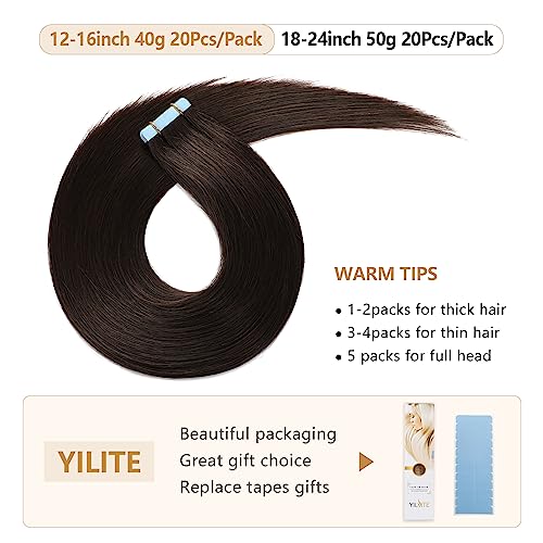 YILITE Tape in Hair Extensions Human Hair 22 inches 20pcs 50g Silky Straight Hair Tape in Hair Extensions Off Black Real Human Hair Extensions - Image 4
