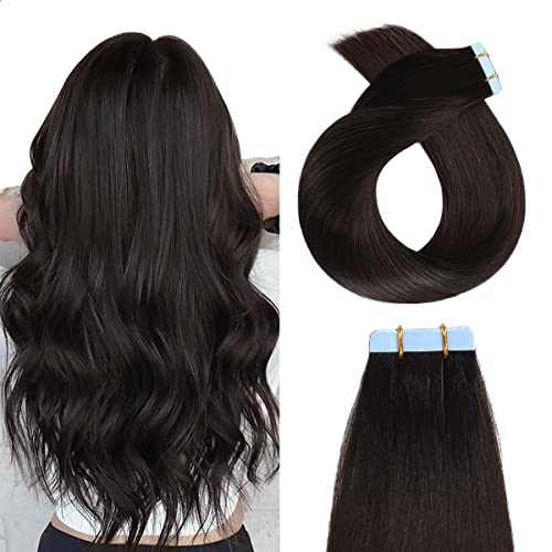 YILITE Tape in Hair Extensions Human Hair 22 inches 20pcs 50g Silky Straight Hair Tape in Hair Extensions Off Black Real Human Hair Extensions - Image 1