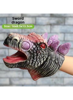 Fearless Dinosaur Hand Puppet Gloves Soft Silicone Triangle Dragon King Dinosaur Children's Simulation Animal Model Boys Toy-Color:stegosaurus Gray