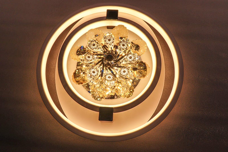 swanart Rotating Crystal Flower Chandelier: Modern LED Ceiling Light with Color-Changing Rings, Dimmable Pendant Fixture for Elegant Home Lighting & Decor - Image 3