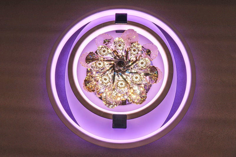 swanart Rotating Crystal Flower Chandelier: Modern LED Ceiling Light with Color-Changing Rings, Dimmable Pendant Fixture for Elegant Home Lighting & Decor - Image 4