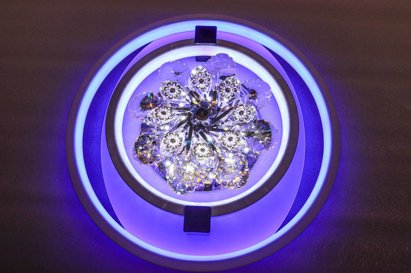 swanart Rotating Crystal Flower Chandelier: Modern LED Ceiling Light with Color-Changing Rings, Dimmable Pendant Fixture for Elegant Home Lighting & Decor - Image 1