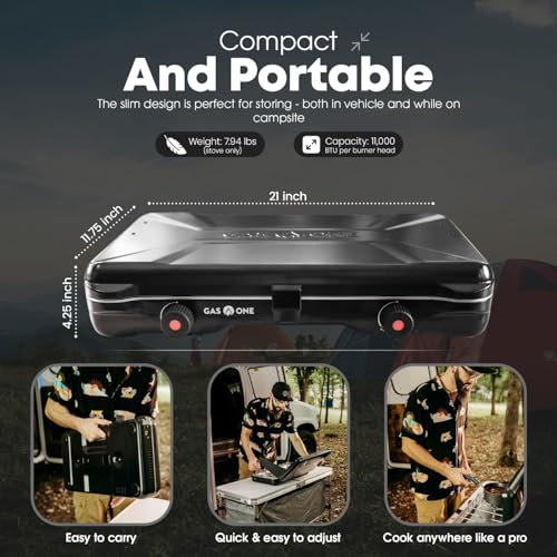 GasOne Portable Camping Stove – Double Propane Stove with Auto Twist Turn Ignition – 22,000 BTU Camping Cooktop with 2 Burners and Wind Guard – Ideal for Tailgating, Fishing, Travel - Image 3