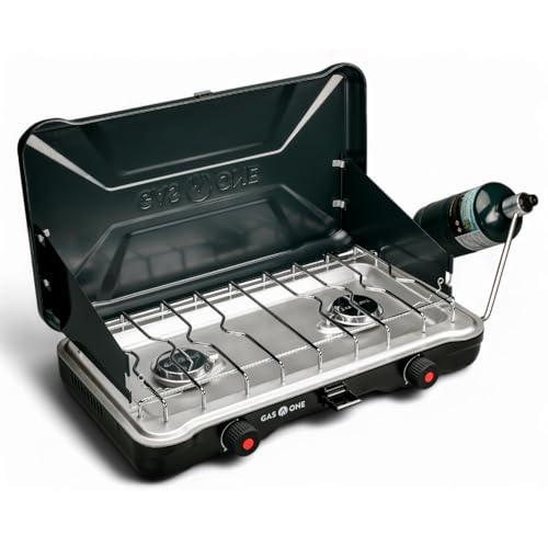 GasOne Portable Camping Stove – Double Propane Stove with Auto Twist Turn Ignition – 22,000 BTU Camping Cooktop with 2 Burners and Wind Guard – Ideal for Tailgating, Fishing, Travel - Image 2