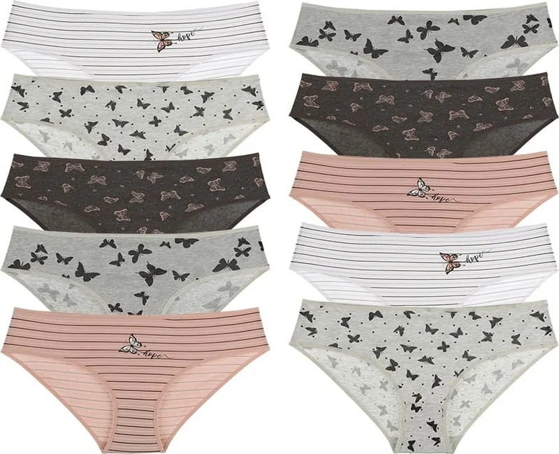 دونيلا 10-Piece Colorful Butterfly Print Women's High Waist Panties - 311118TP
