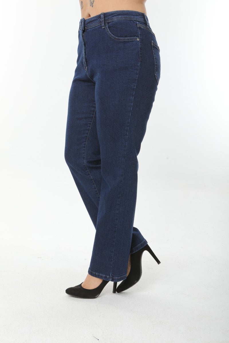 Straight Leg Relaxed Fit Lycra Women's Black Plus Size Jeans